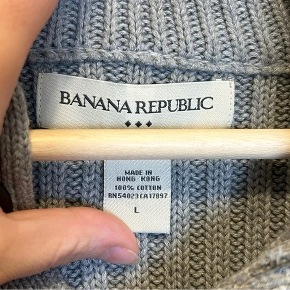 Vintage Banana Republic Gray Cotton Heavy Cable Knit Pullover L - Picture 3 of 6